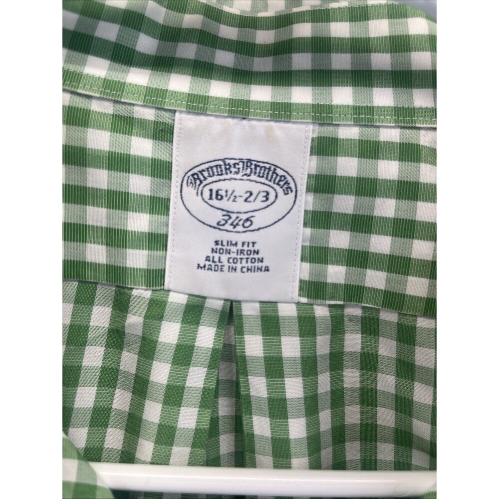 Brooks Brothers 346 Shirt Mens 16.5 -2/3 Button Up Green Check Non Iron Cotton - Picture 4 of 10